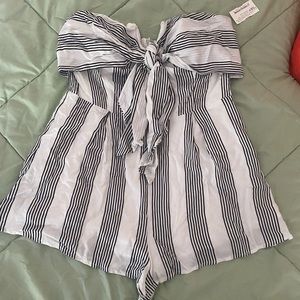 Black and white strapless romper